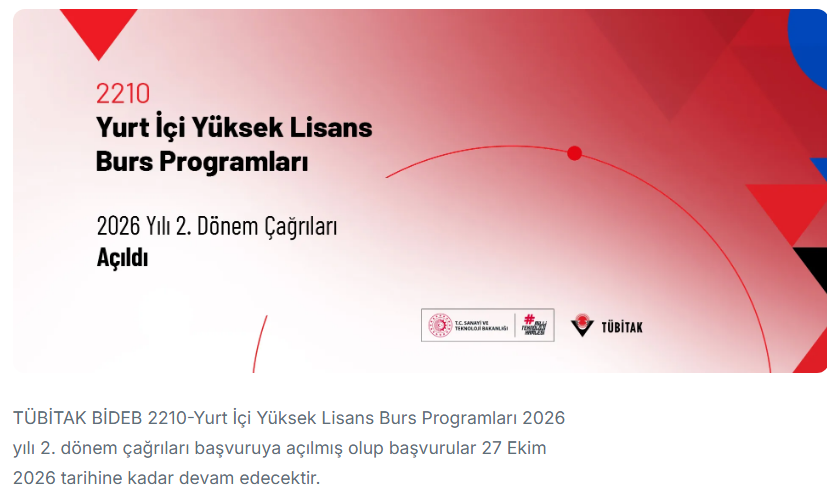 2210-Yurt İçi Yüksek Lisans Burs Programları 2026 Yılı 2. Dönem Çağrıları Açıldı