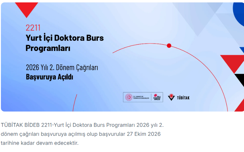 2211-Yurt İçi Doktora Burs Programları 2026 Yılı 2. Dönem Çağrıları Başvuruya Açıldı